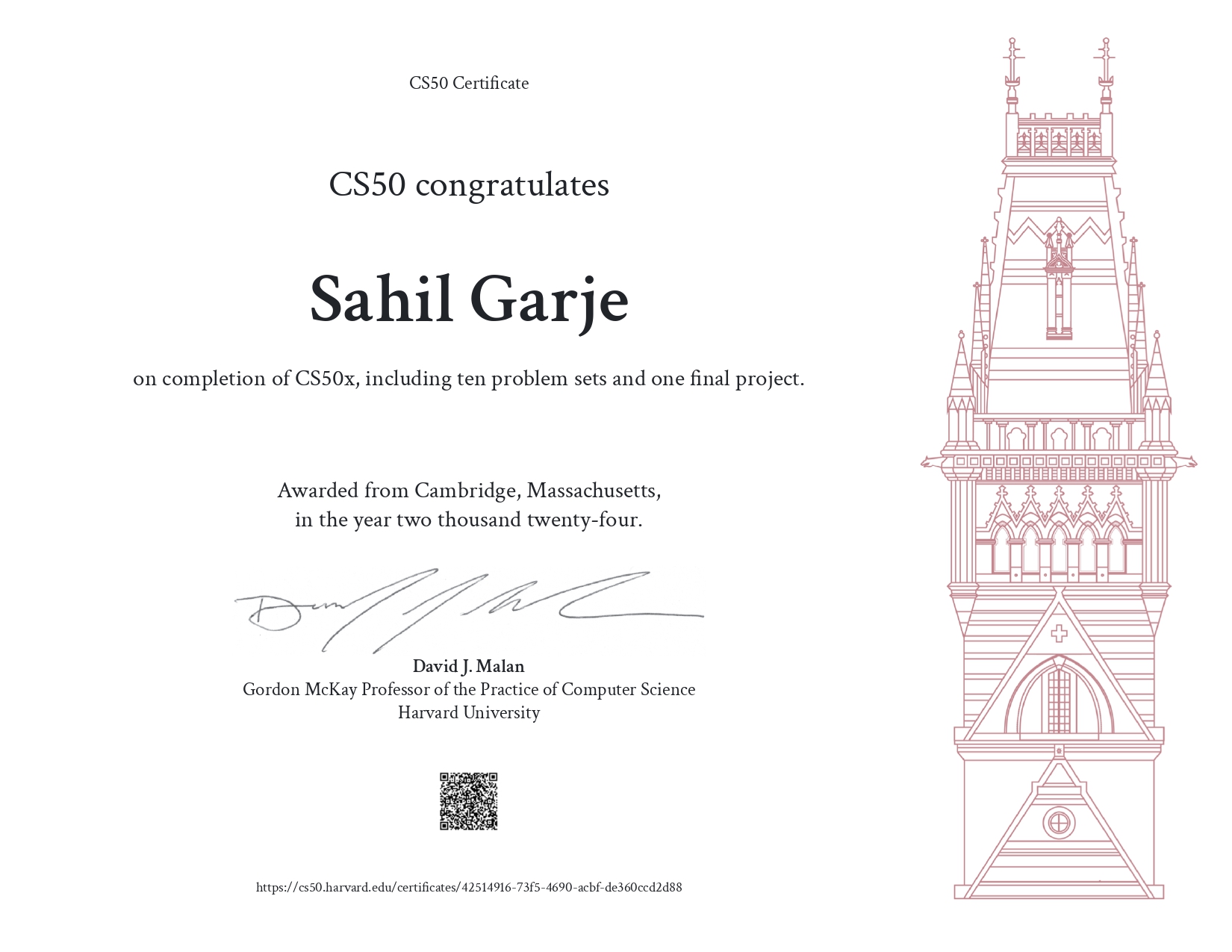 My CS50x certificate